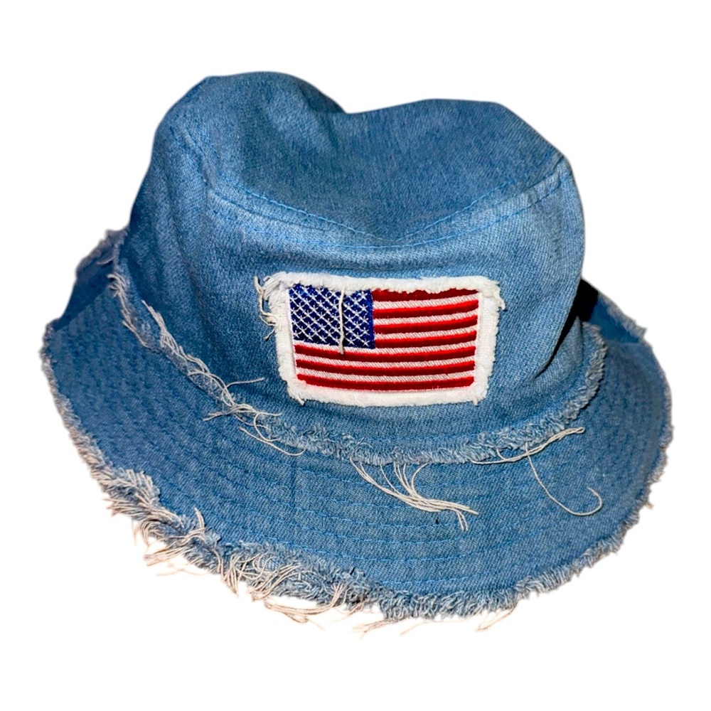 Denim Bucket Hat with American Flag Patch